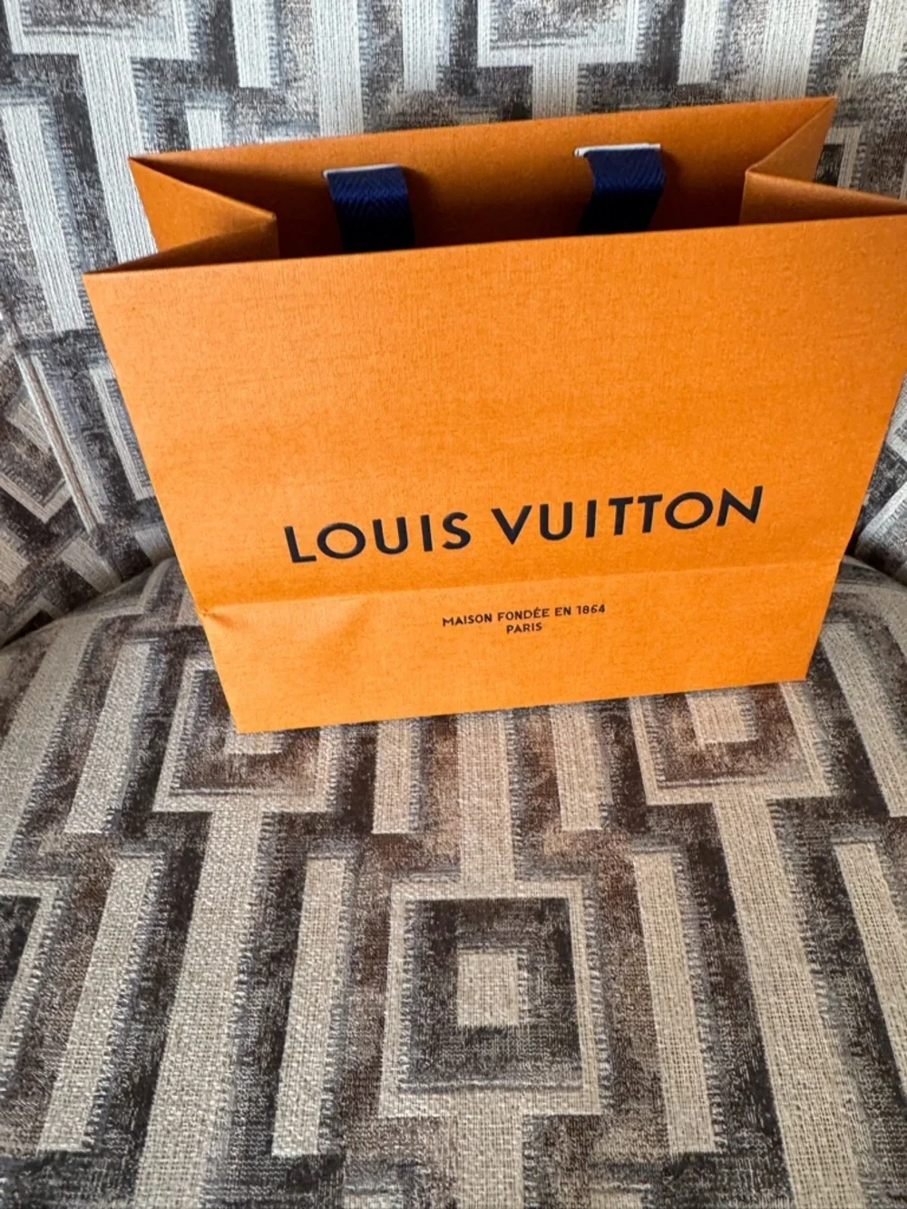 NWOT Louis Vuitton Women’s Signature Orange Shopping Tote/Gift bag Blue Handles